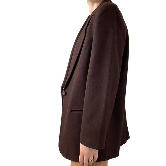 Vintage 80s Womens Brown Wool Oversized Preppy Dark Academia Blazer Sz L - Picture 3 of 10
